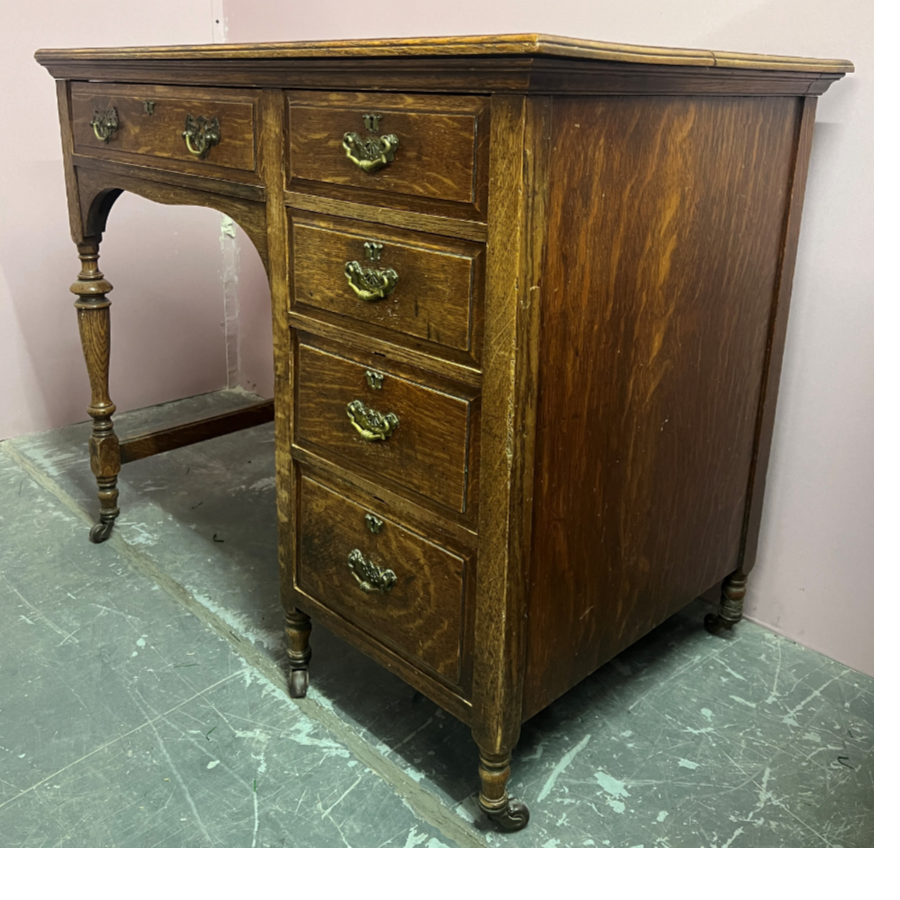 Fabulous antique single pedestal leather top desk - VIN908T