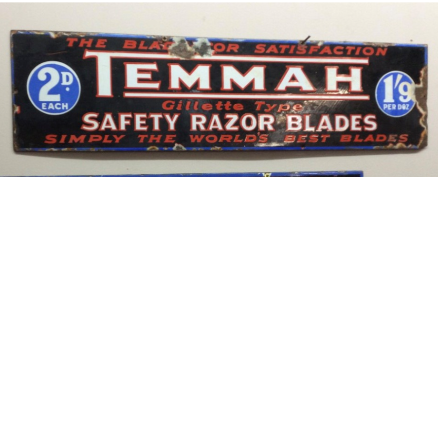 Rare 1920/30's Temmah Razor Blade Enamel Sign - VIN427A