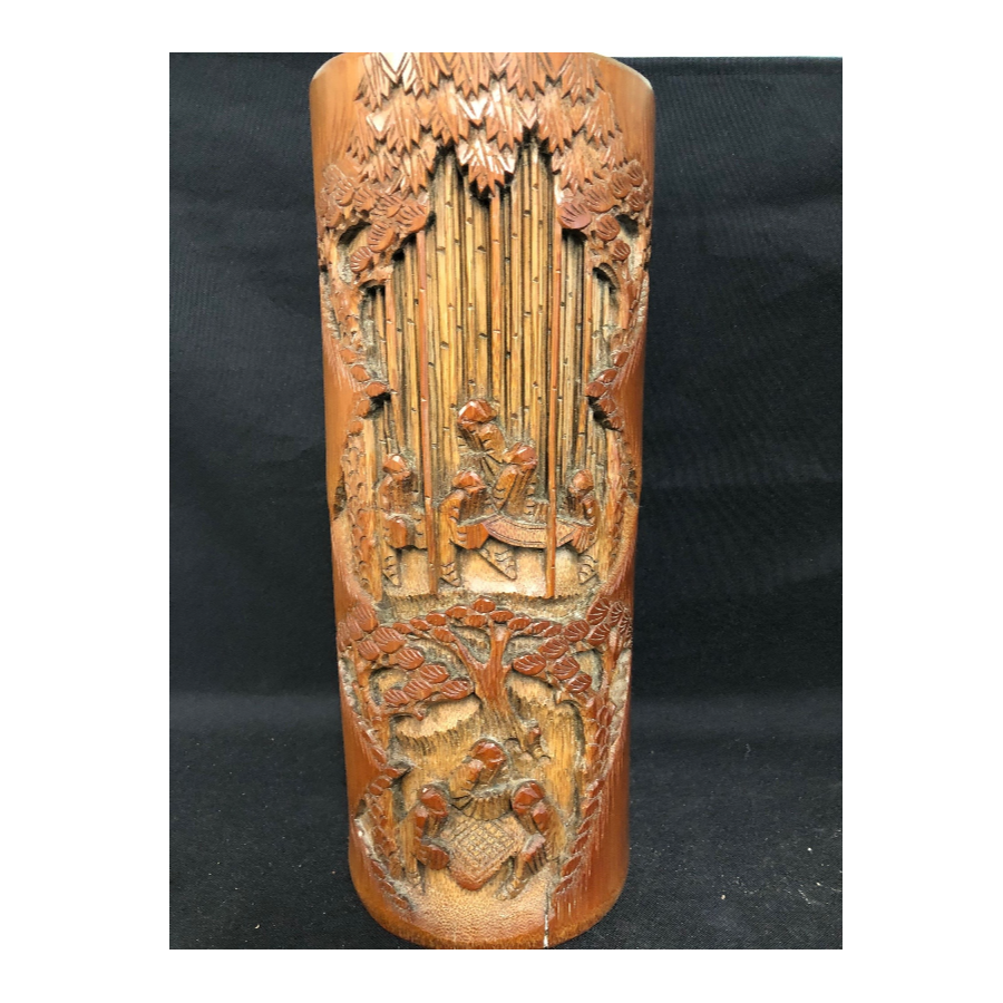 Antique Chinese hand carved bamboo brush pot VIN840S Lutterworth