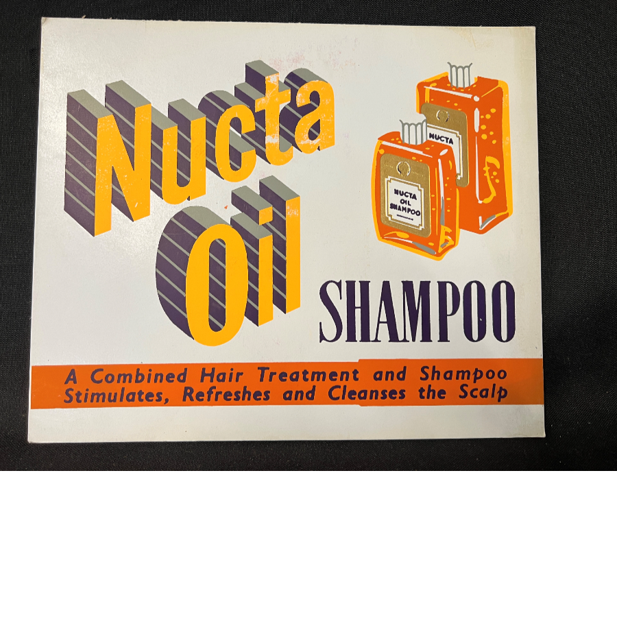 Original vintage barber shop sign for Nucta Oil Shampoo - VIN974X - 2 Available