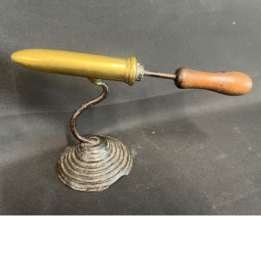 Original Antique Brass Goffering Iron Holder And Iron VIN982H Lutterworth Antiques