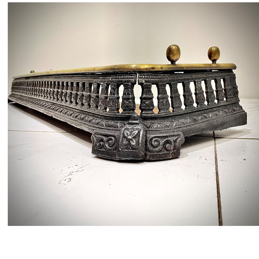 Cast iron decorative pierced fire fender with brass surround VIN970X