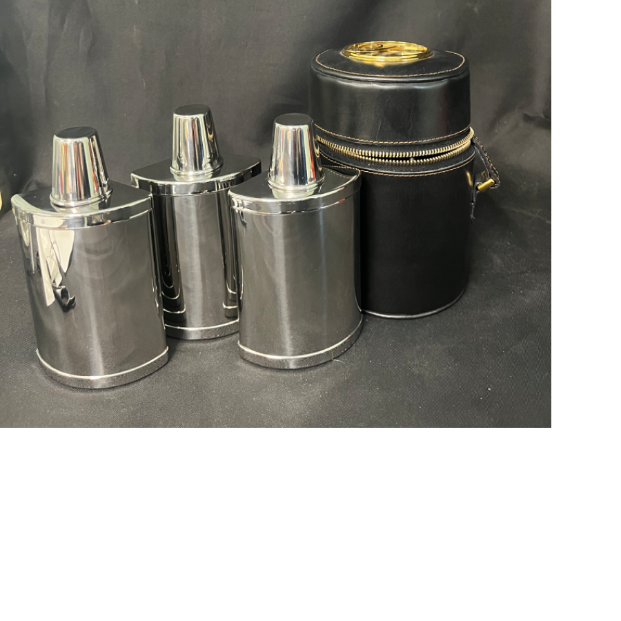 Set of 3, 6 oz Stainless Steel Hip Flasks with Leather Travel Case and Nip Cups - VIN999F