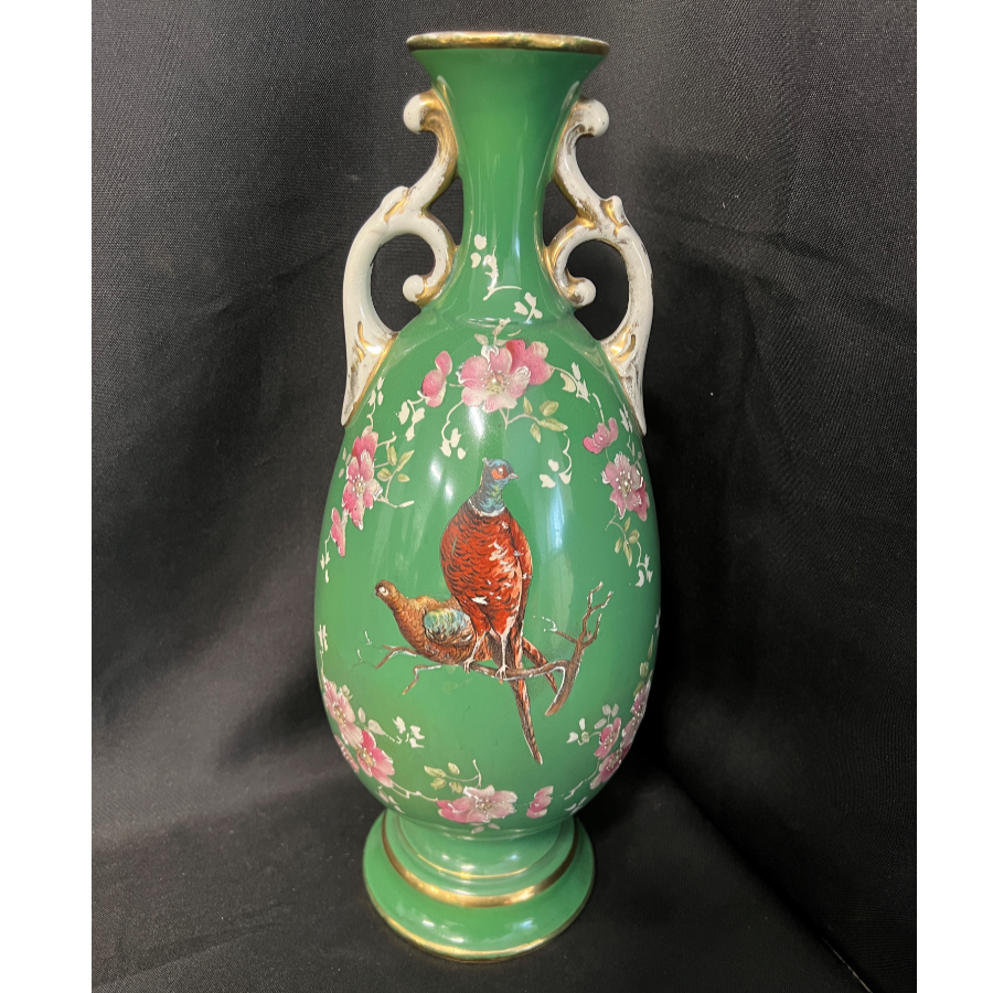 Antique Hand Painted Green Vase - VIN785F