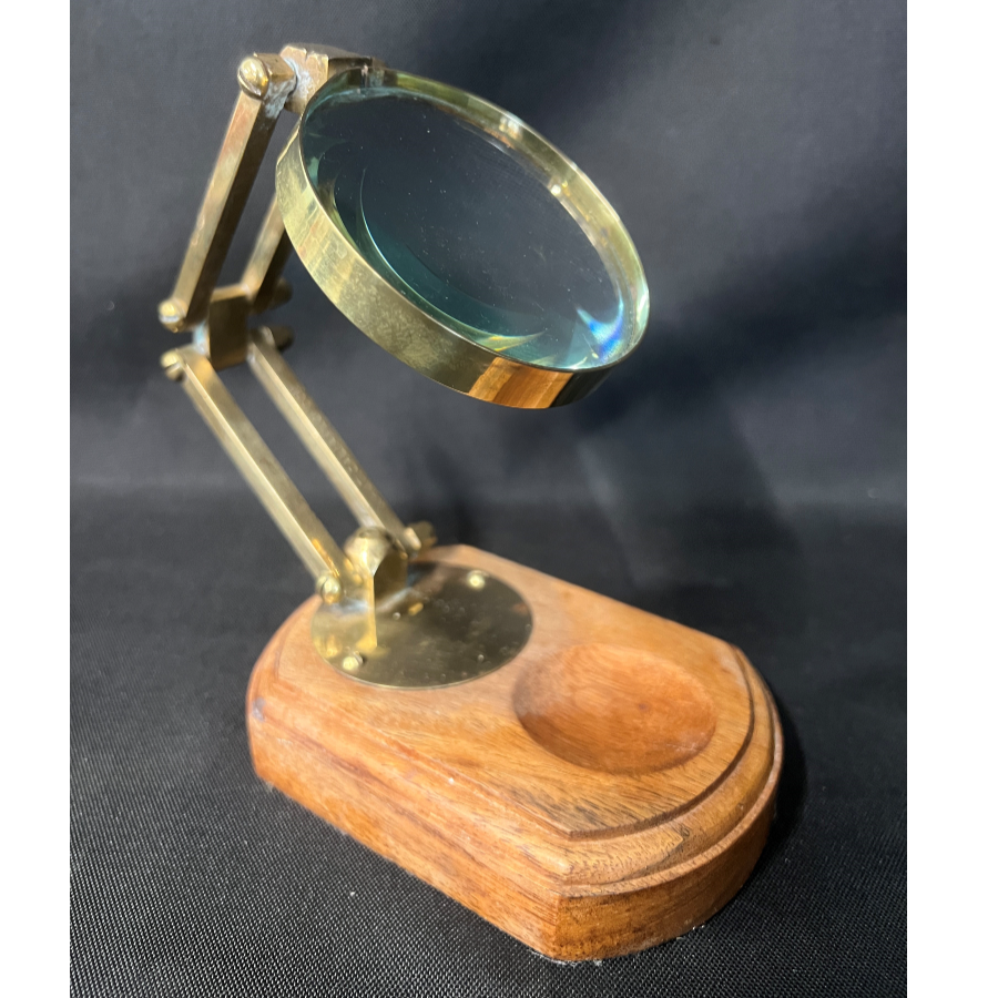 Vintage desk top wood & brass adjustable magnifying glass - VIN1011J