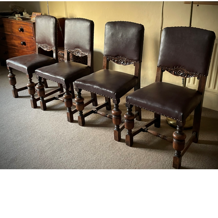 Set of four Old oak antique Edwardian English dining chairs - VIN1009Q