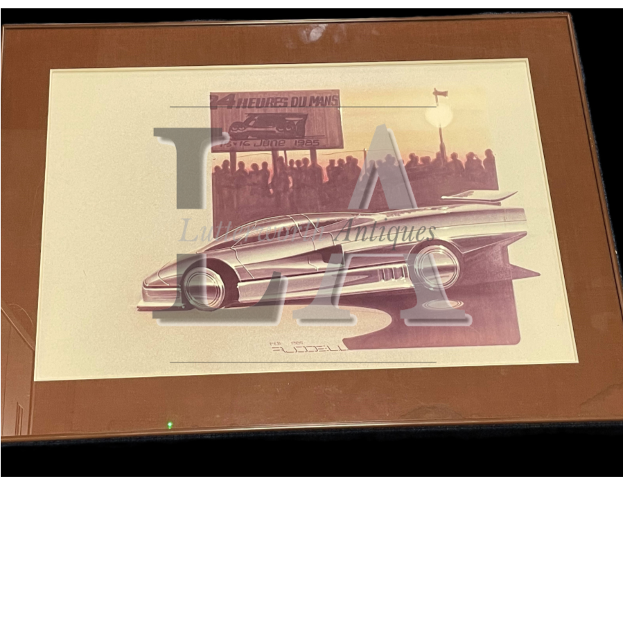 Rare vintage print of artwork by Cliff Ruddell of a Jaguar Concept car - VIN1034T