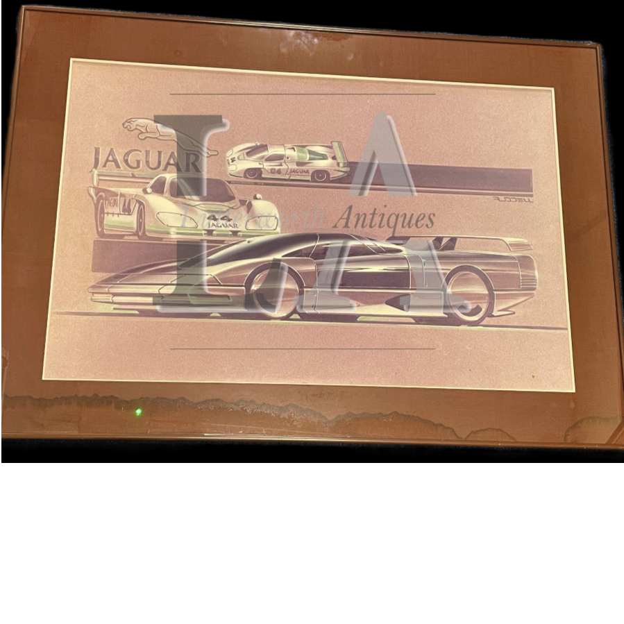 Rare Print Made by Jaguar of Cliff Ruddell artwork -  Jaguar Concept Car and a Group 44, XJR5 car - VIN1034T