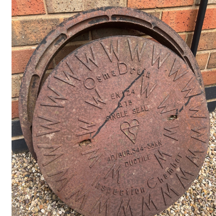 Vintage heavy cast iron Osma Drain Inspection Chamber with frame - VIN1046E
