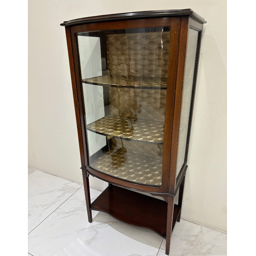 Antique Pedestal Bow Front Display Cabinet - VIN1132A