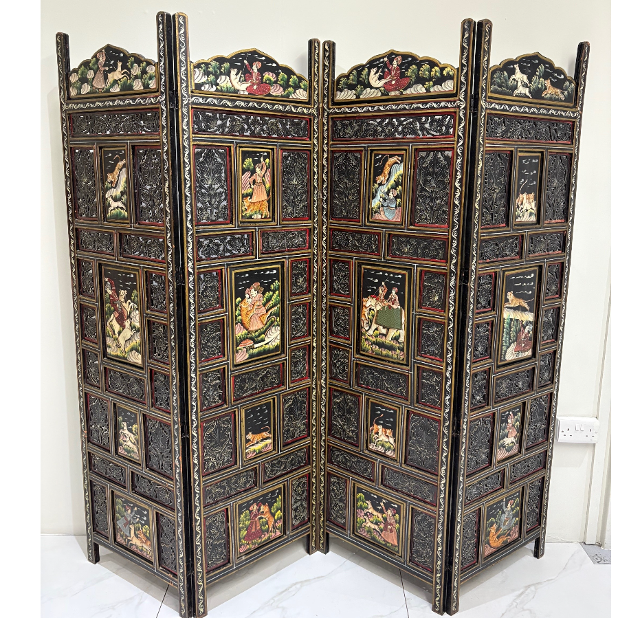 Antique Large Double-Sided Hand Painted Wooden Screen - VIN1131R