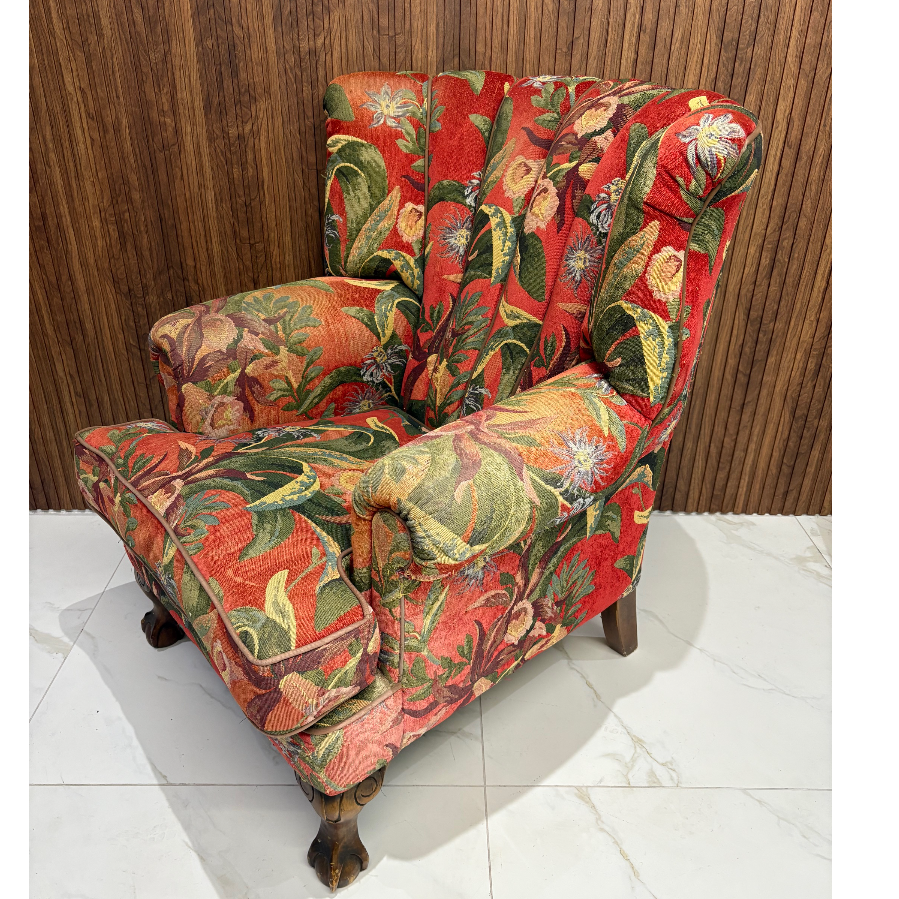 Vintage Floral Print Occasional Armchair with Mahogany Legs - VIN1134A