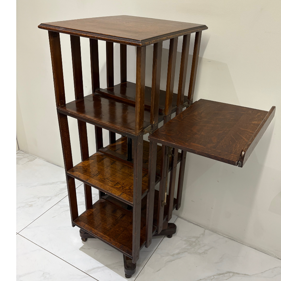 Edwardian Oak Revolving Rectangular Bookcase with Adjustable Reading Shelf - VIN1133K