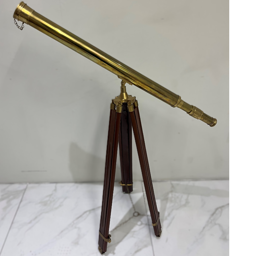 Brass Floor Standing Telescope on Wooden Base - VIN1138R