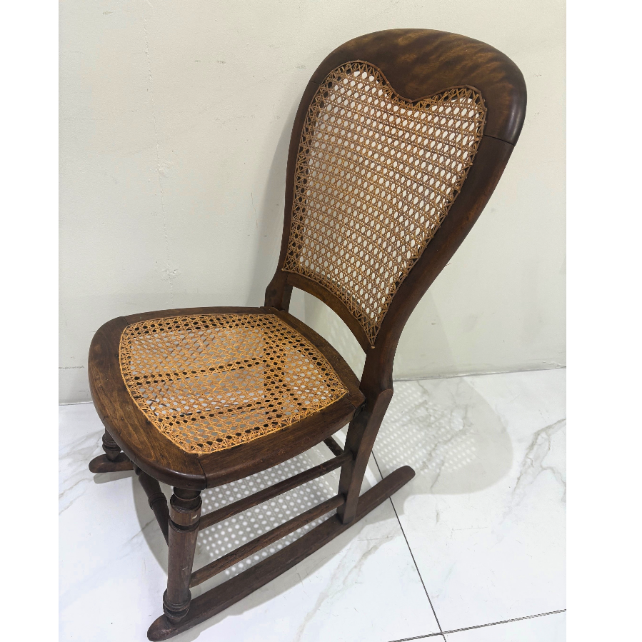 Antique Victorian Balloon Back Cane Woven Rocking Chair - VIN1131D