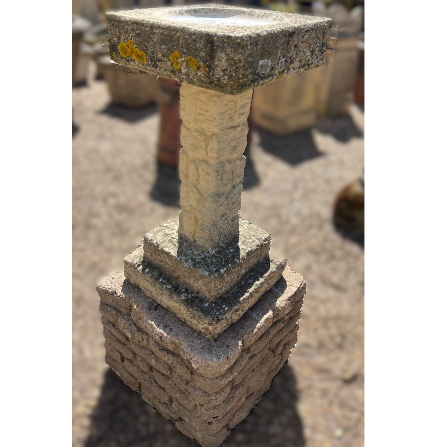 Antique Brick Effect Bird Bath on Stand - VIN1062O