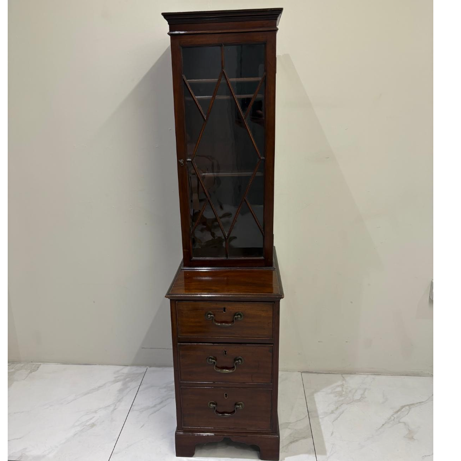 Lockable Narrow Half Glazed Bookcase/Draw Cabinet - VIN1149U