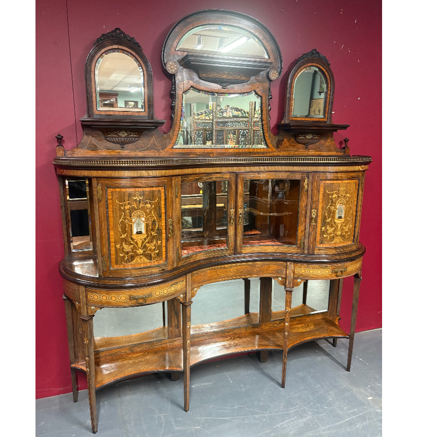 19th Century Victorian Display Cabinet With Fabulous Inlaid Marquetry Detailing - VIN1149X