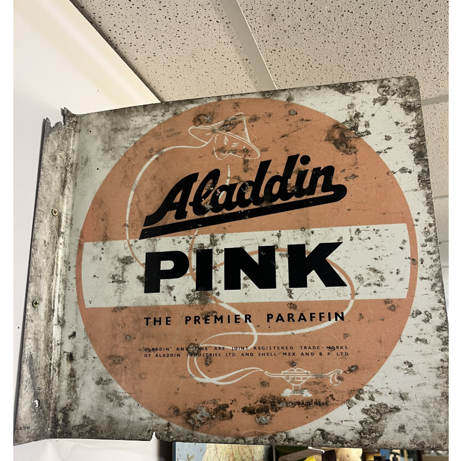 Original Enamel Advertising 'Aladdin Pink Paraffin' Double Sided Sign - VIN1141X