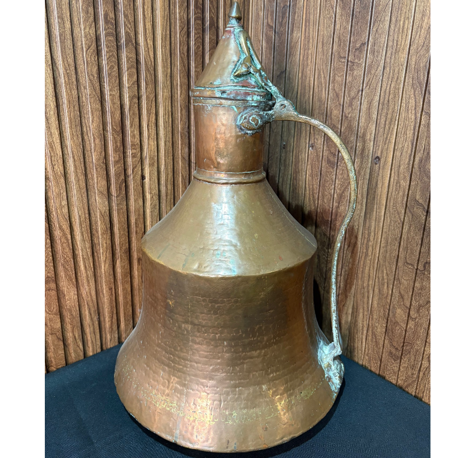 Middle Eastern Hand Hammered Copper Pitcher with hinged cover - VIN1050X