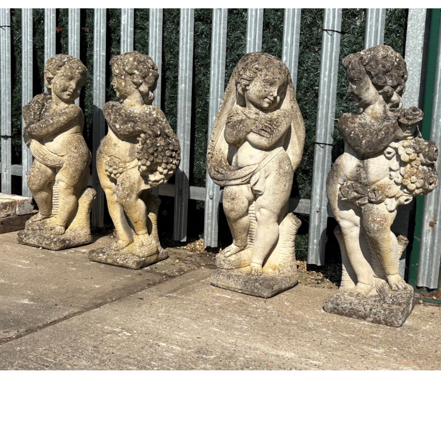 Vintage Four Seasons Cherubs patinated stone figures VIN485D