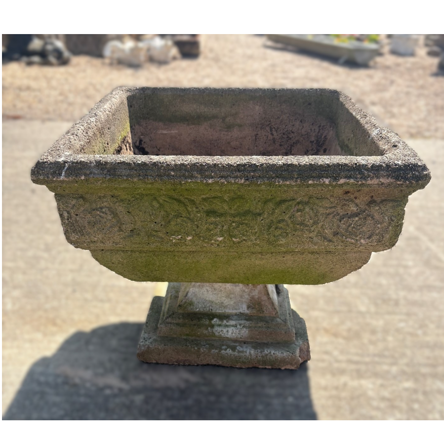 Square Reconstituted Stone Planter on a Stepped Base - VIN1157H - 2 Available
