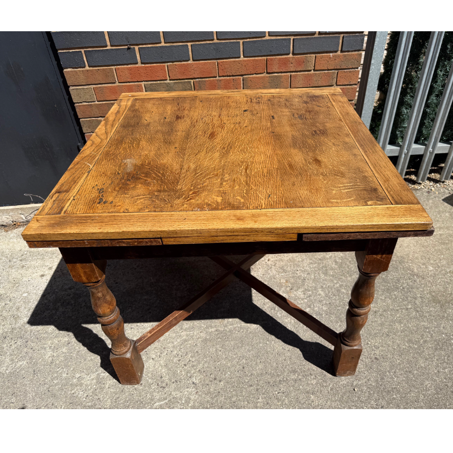 Vintage Solid Oak/Elm Square Draw Leaf Extendable Small Dining Table - VIN1135Q