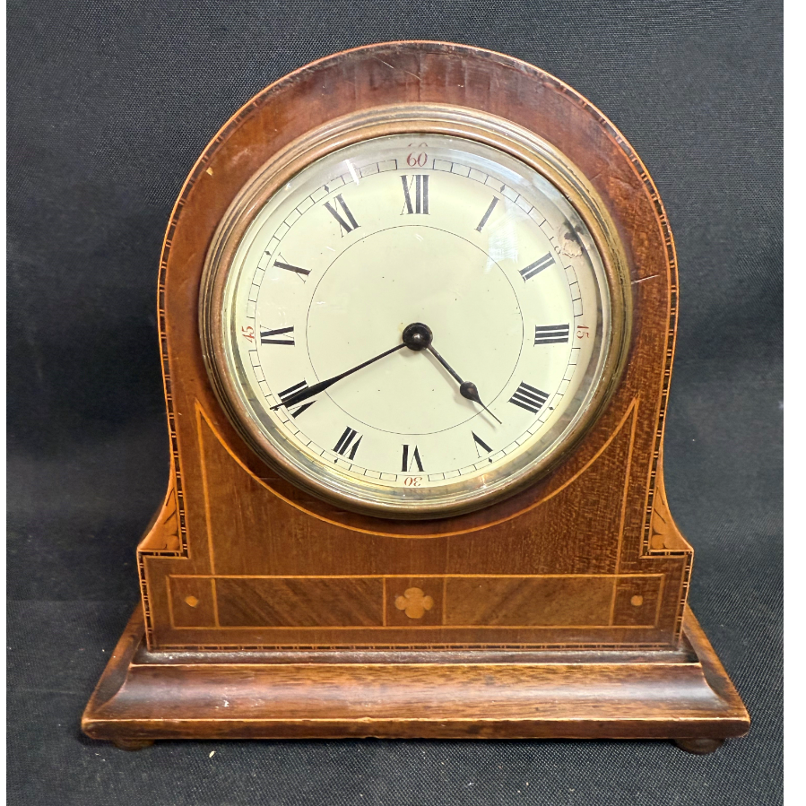 Wood Cased Buren Movement Mantel Clock with Marquetry Detail - VIN1154O
