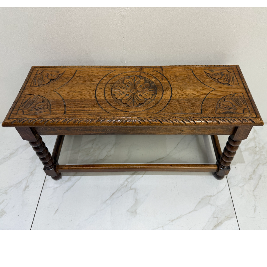 Carved Oak Bobbin Leg Stool/Bench- VIN1148A