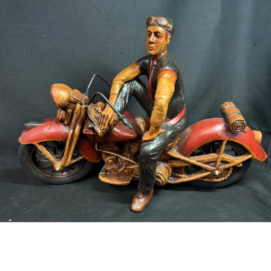 Vintage Art Man On Harley Motorcycle Motorbike Resin Display Item - VIN1166M