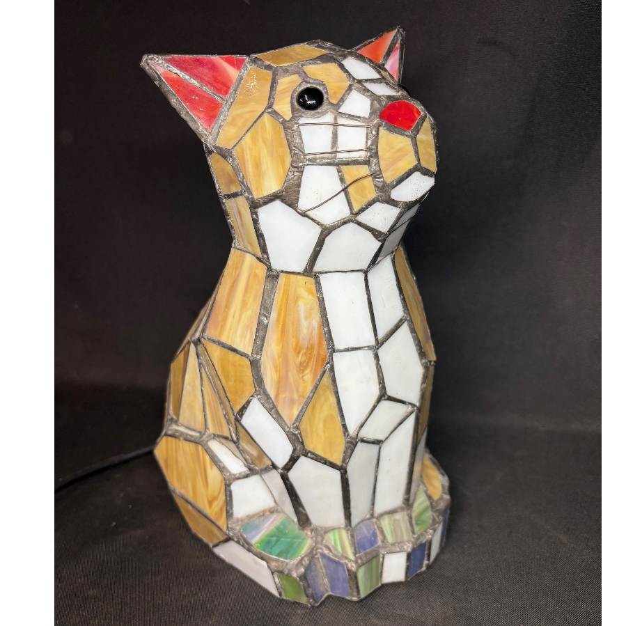 Tiffany Style Stained Glass Cat Table Lamp - Untested - VIN1167G