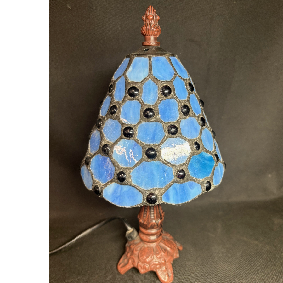 Tiffany Style Mini Blue Stained Glass Table Lamp - Untested - VIN1167G