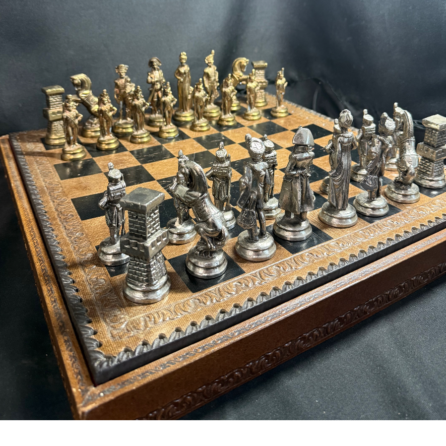 Leather Chess Board with Metal Chess Pieces - VIN1170C