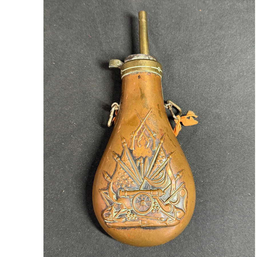 Vintage Black Powder Flask Embossed With American Flag - VIN1161O