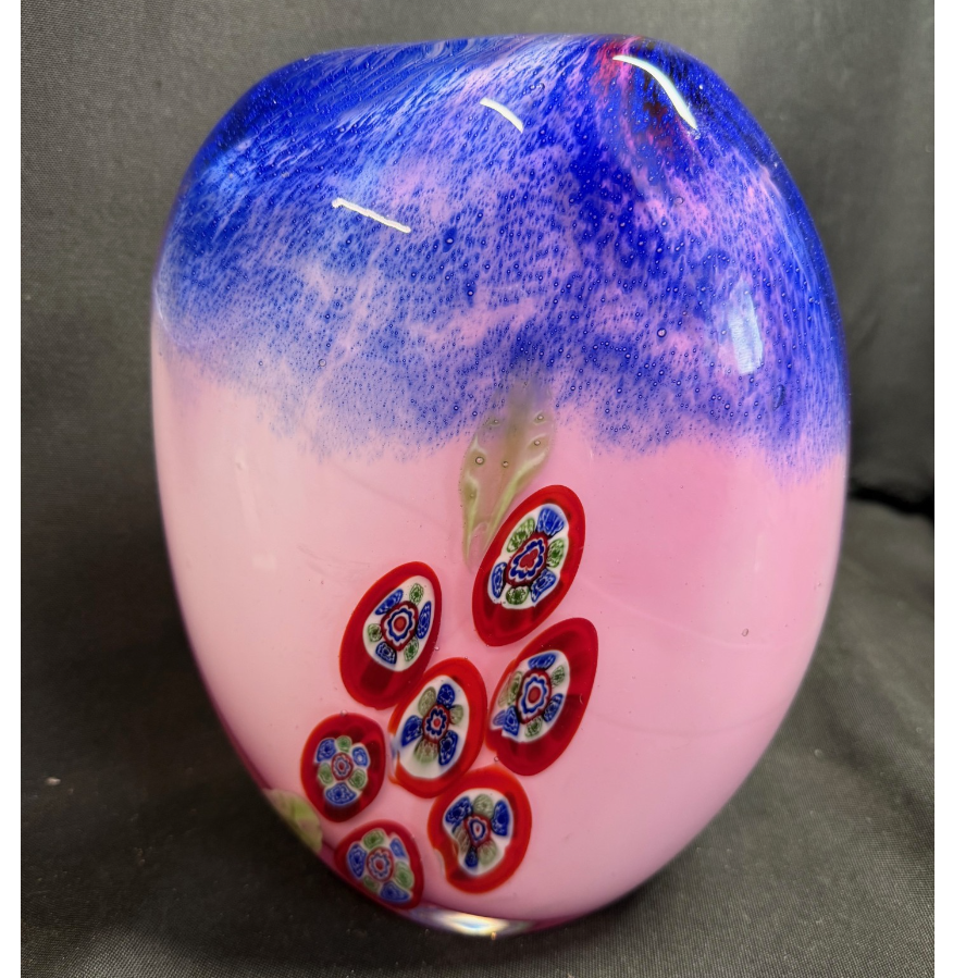 Millefiori Design Cased Pink & Blue Ovoid Vase - VIN1167W