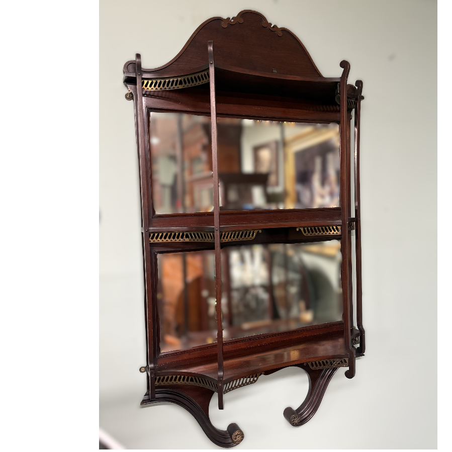 Antique (probably late Victorian) Mahogany Swan Neck Wall Display Unit - VIN1173S