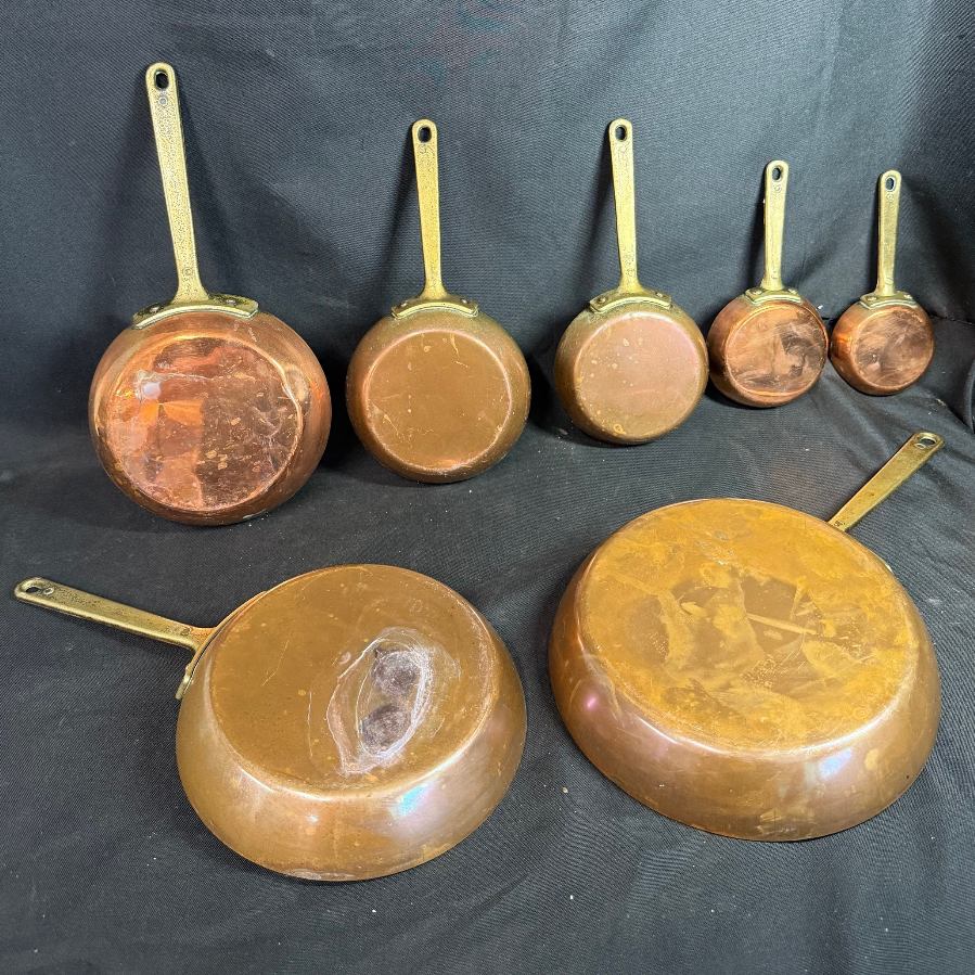Set of 7 Brass & Copper Pans - VIN1171O
