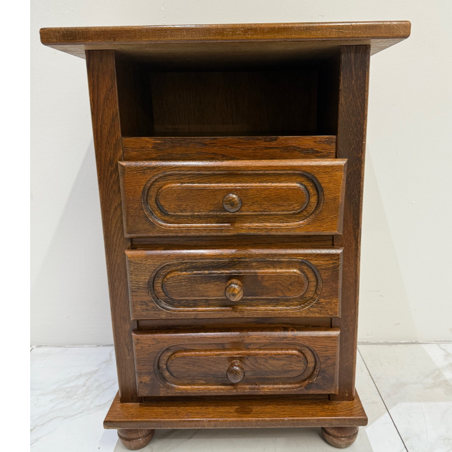 Vintage Bedside Cabinet with Three Drawers and Open Shelf - VIN1177H