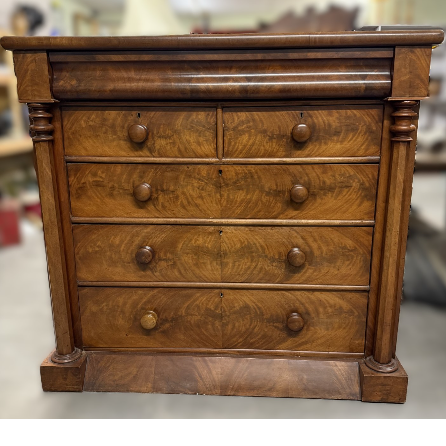 Victorian Flamed Mahogany Chest of Drawers with Column Corners - VIN1173P