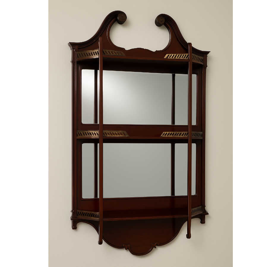 Antique (probably late Victorian) Mahogany Swan Neck Wall Display Unit - VIN1173S