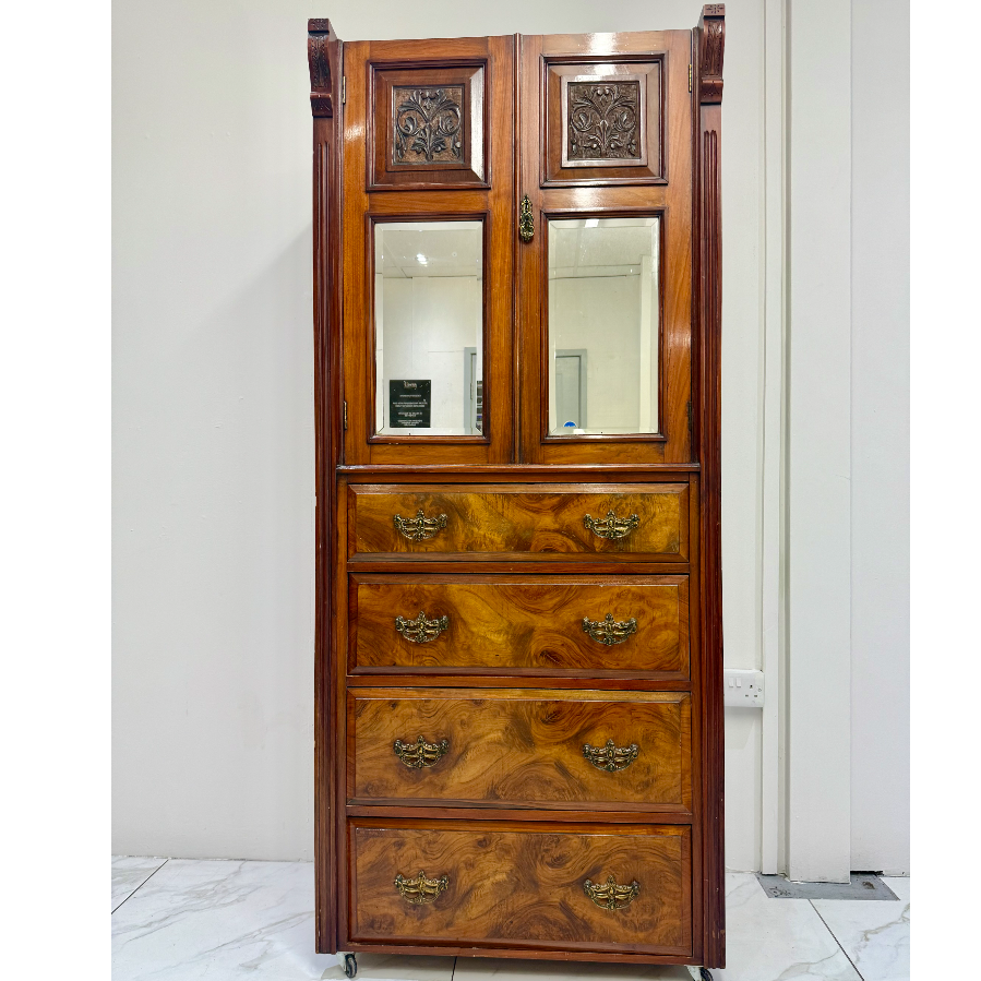 Victorian Style Burr Wood Central Wardrobe - VIN1169G