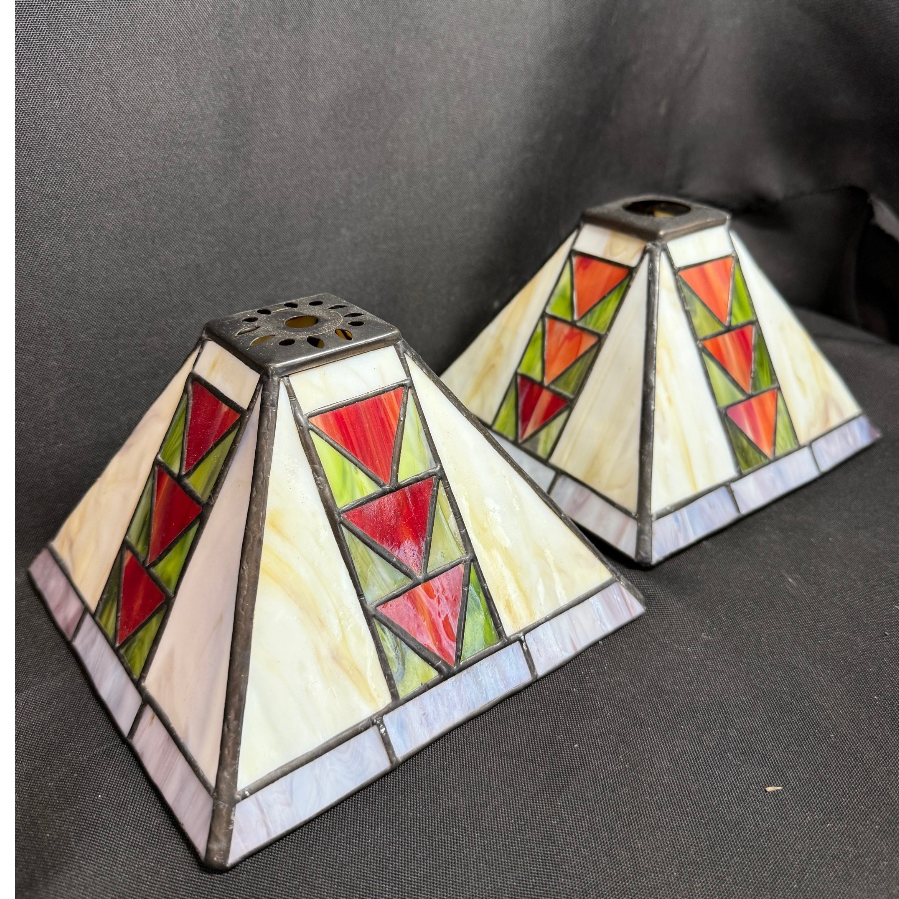 Pair of Vintage Stained Glass Lamp Shades - VIN1180T