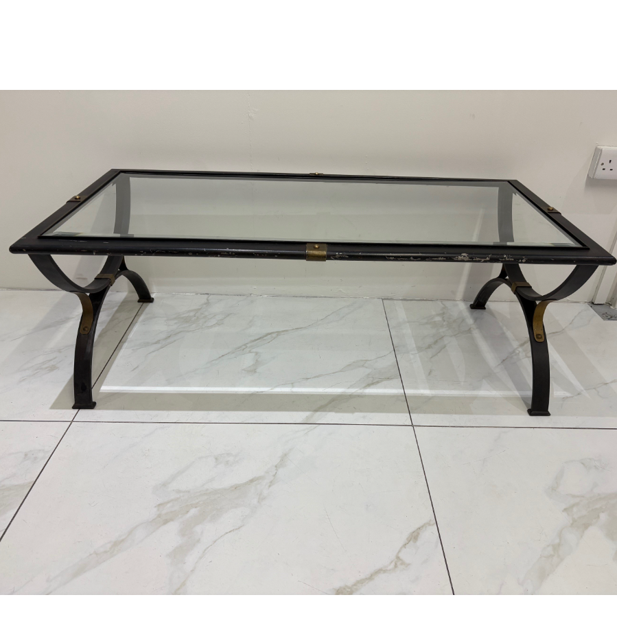 Black Wrought Iron Glass Topped Coffee Table - VIN1182C