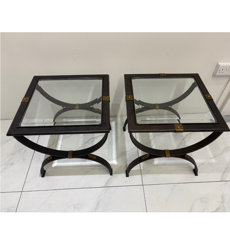 Black Wrought Iron Glass Topped Coffee Table - 2 Available - VIN1182B