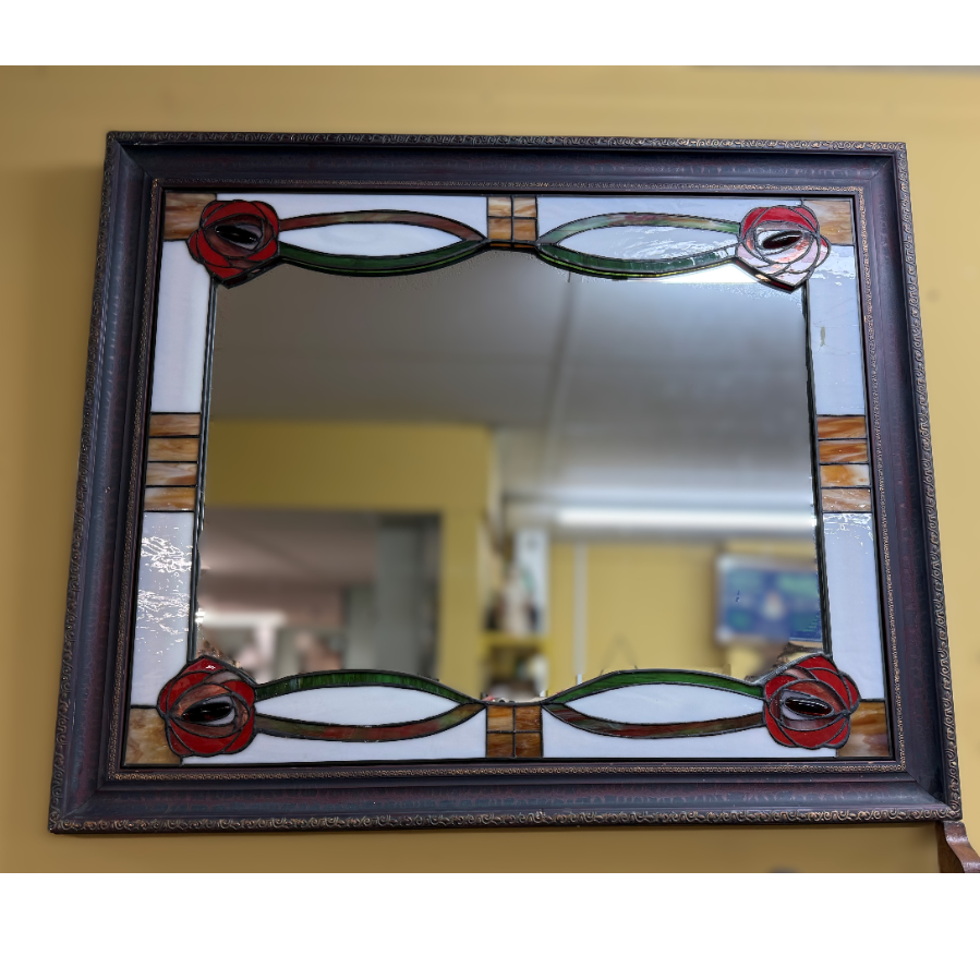 Stained Glass Inner Framed Mirror with Rose Design - VIN1182K