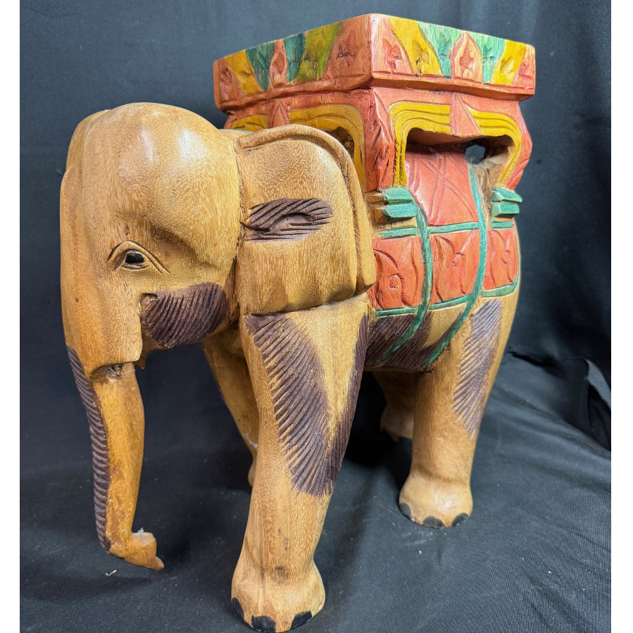 Gorgeous Hand Carved and Hand Painted Wooden Elephant Plant Stand - VIN1164S