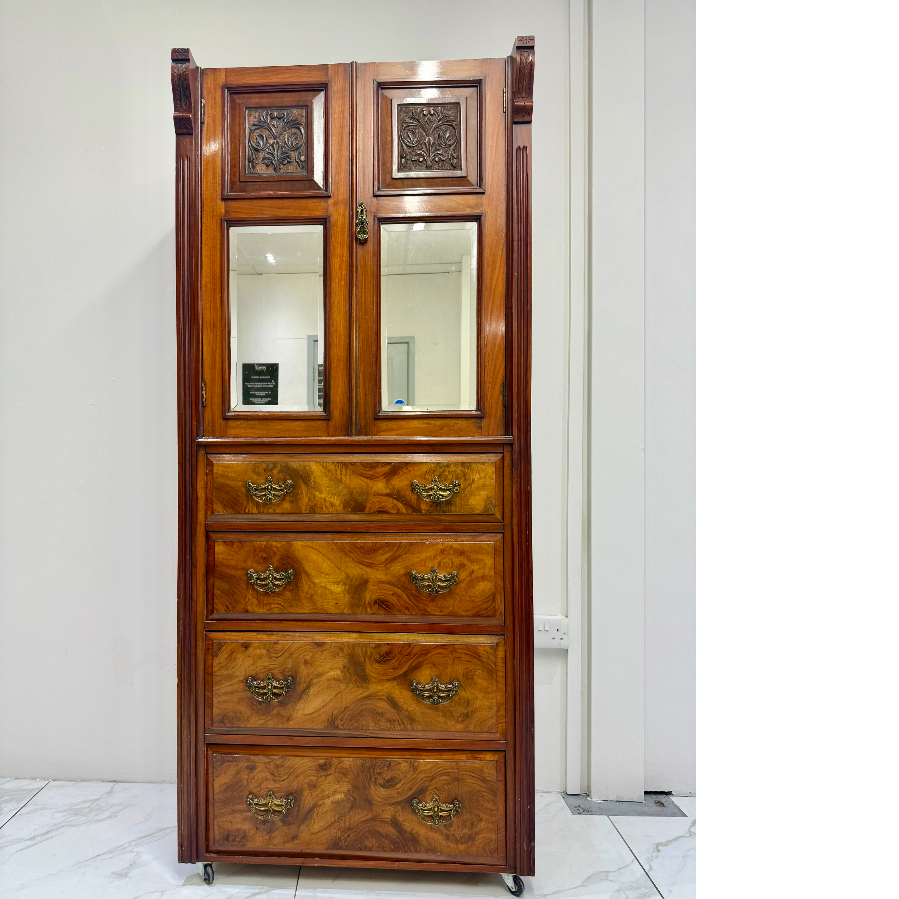 Antique Burr Wood Central Wardrobe - VIN1169G