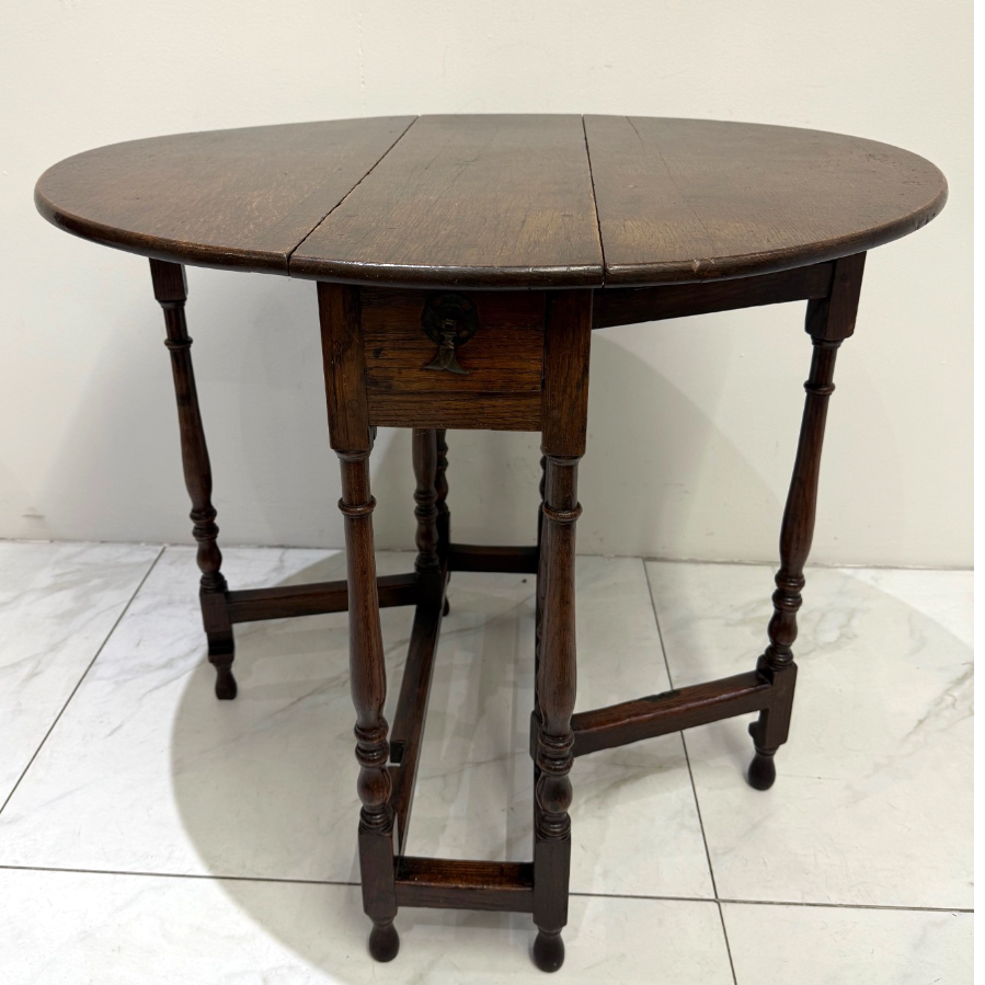 English Oak Gateleg Drop-Leaf Table with Single Drawer - VIN1185R