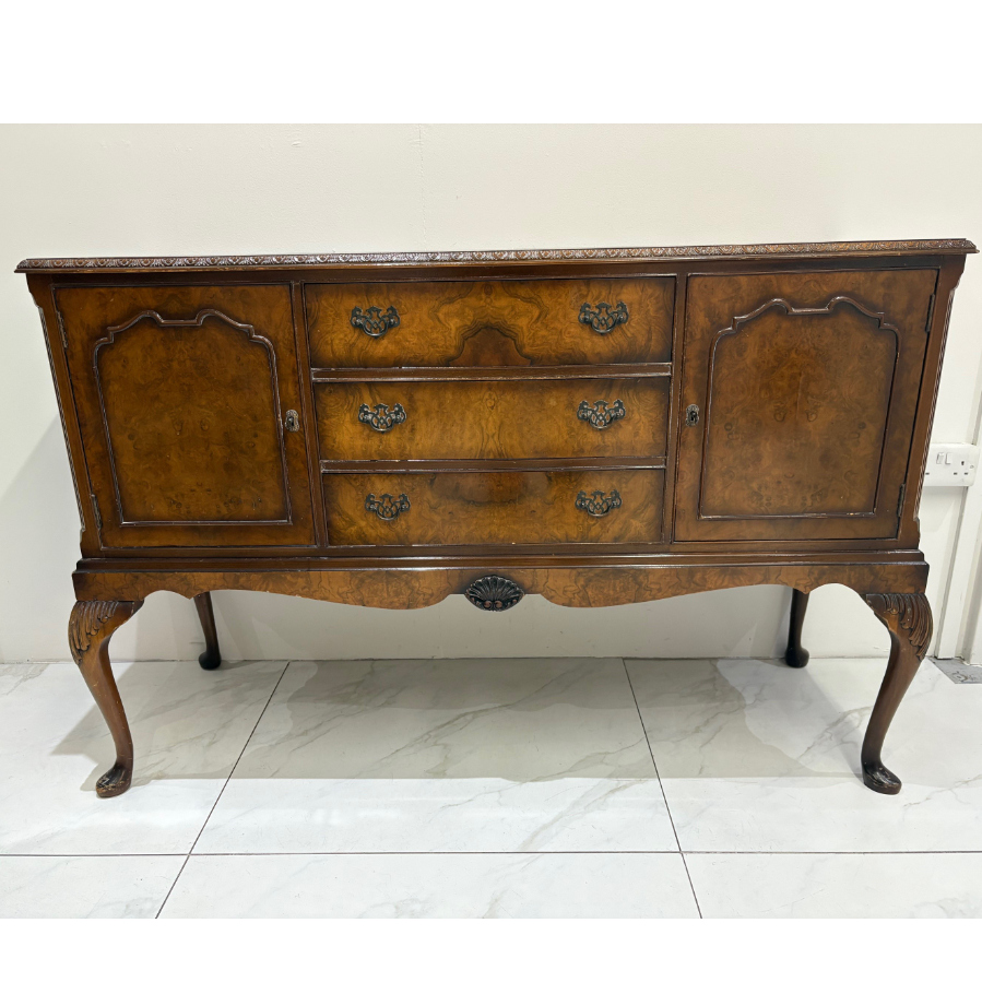 Burr Walnut Two Door Sideboard with Three Drawers on Cabriole Legs - VIN1190A