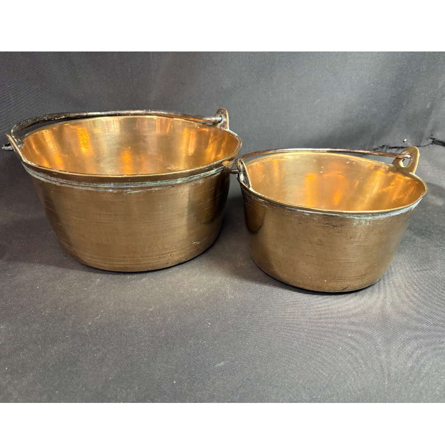 Set of 2 Antique Brass Jam Pans with Handles - VIN1180U